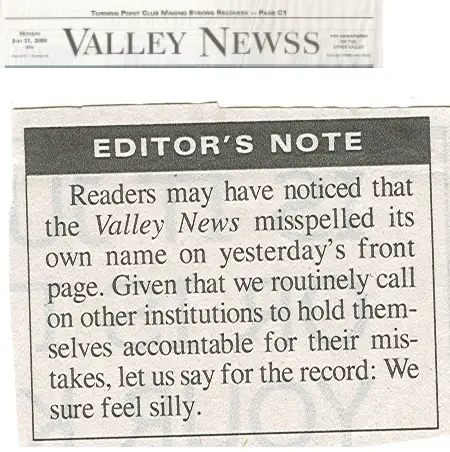 Valley Newss Spells Name Wrong