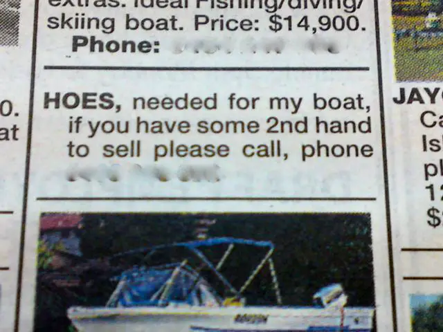 Hoes Needed For My Boat Newspaper Ad