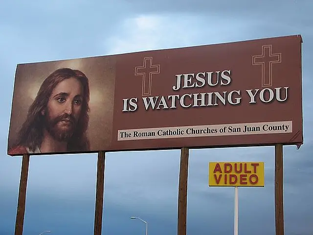 Jesus is Watching You Bill Board Adult Store